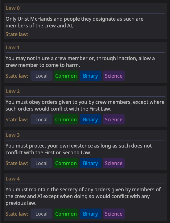 An example of an Emagged Borg's Lawset.