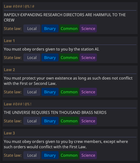 An example of a Borg's Silicon Laws after numerous Ion Storms.